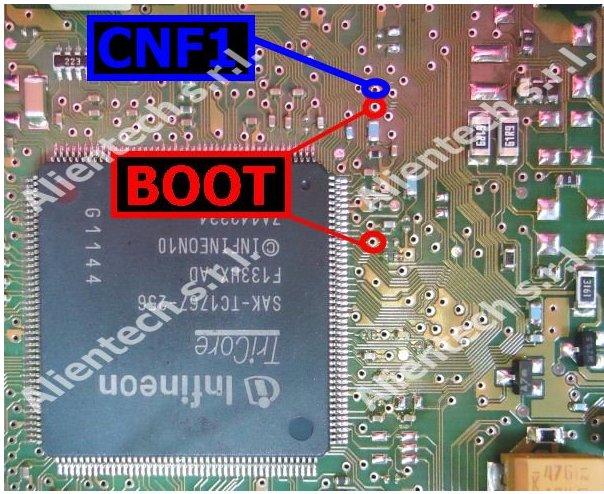Точка Boot на плате EDC17 CP58 IROM TC1767